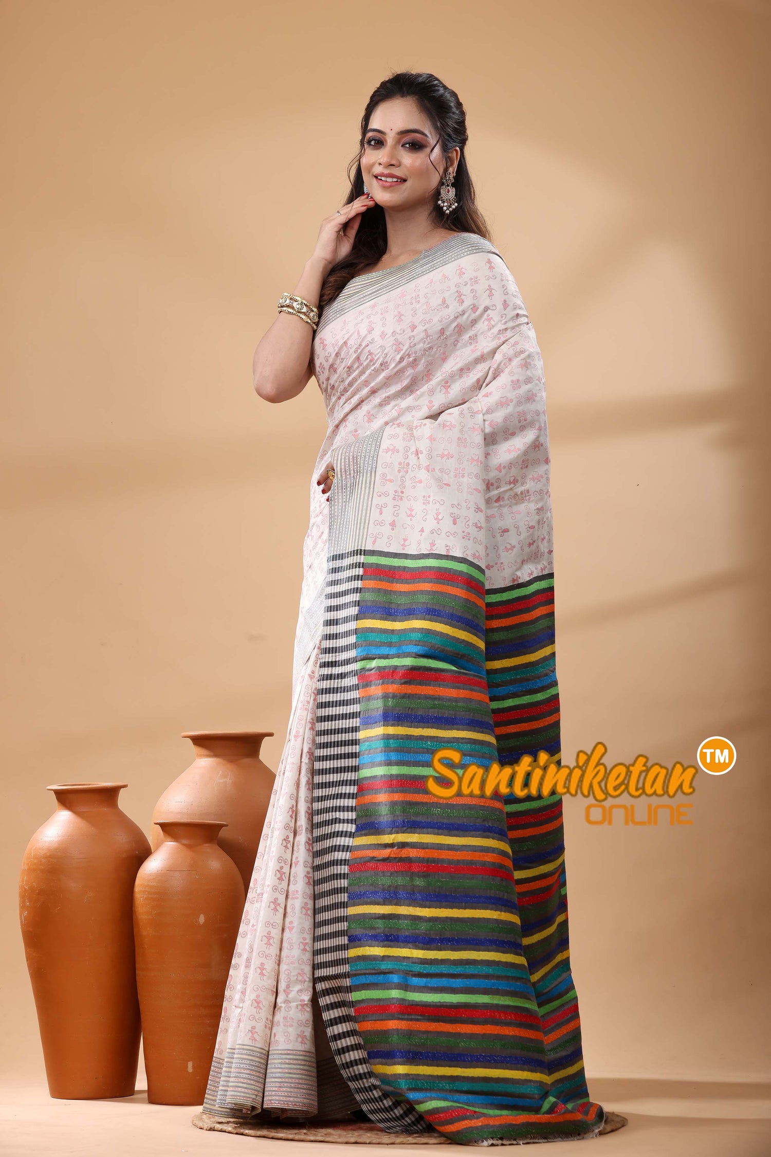 Bishnupuri (Katan) Silk Kantha Stitch Saree