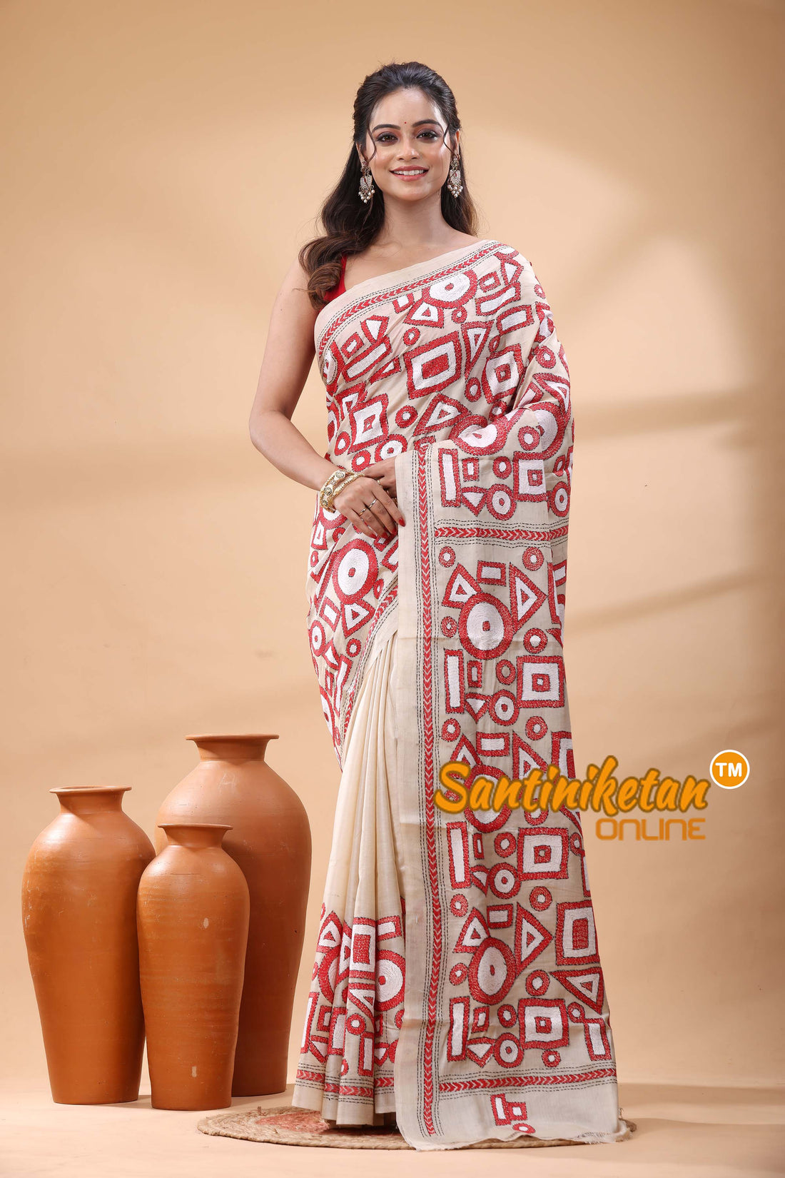 Pure Gachi Tussar Silk Kantha Stitch Saree