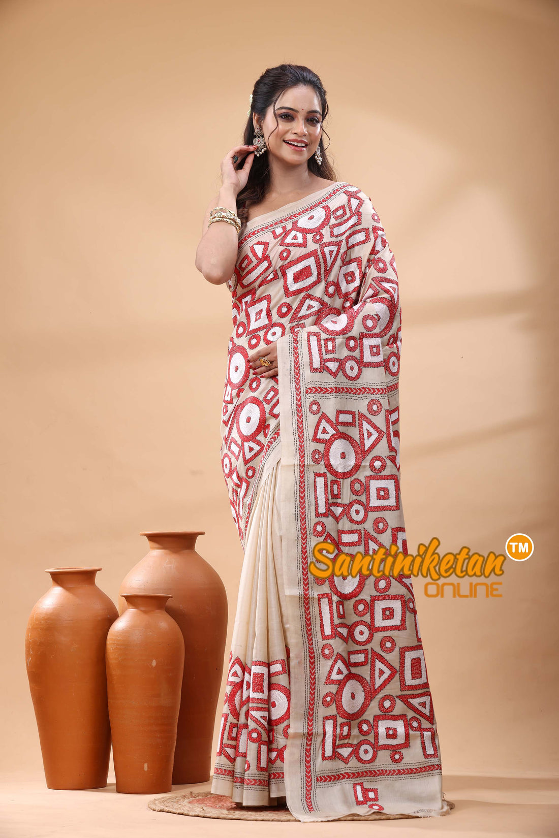 Pure Gachi Tussar Silk Kantha Stitch Saree