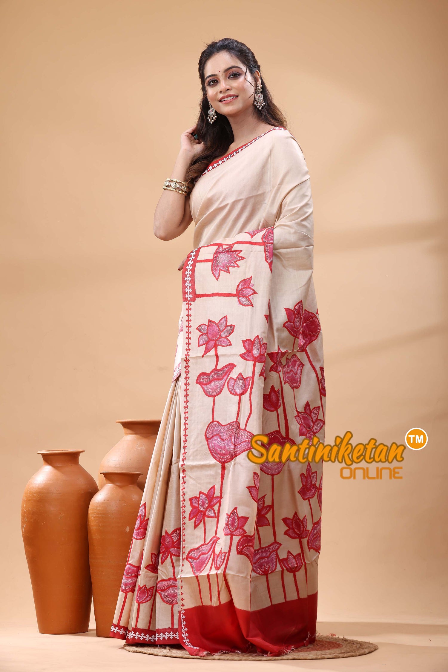 Pure Gachi Tussar Silk Kantha Stitch Saree