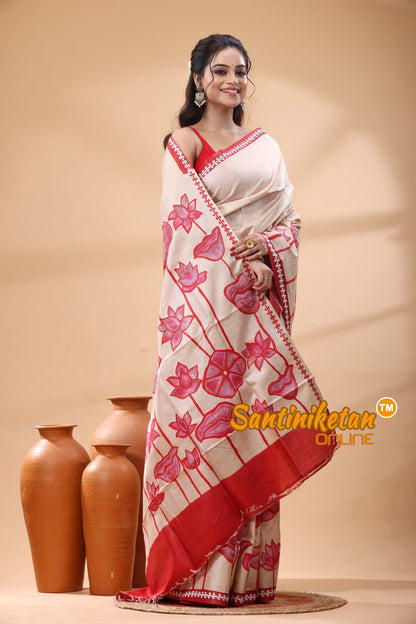 Pure Gachi Tussar Silk Kantha Stitch Saree