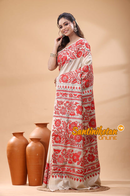 Pure Gachi Tussar Silk Kantha Stitch Saree