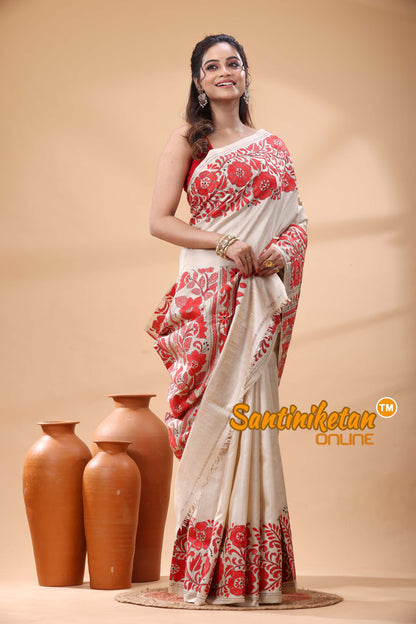 Pure Gachi Tussar Silk Kantha Stitch Saree