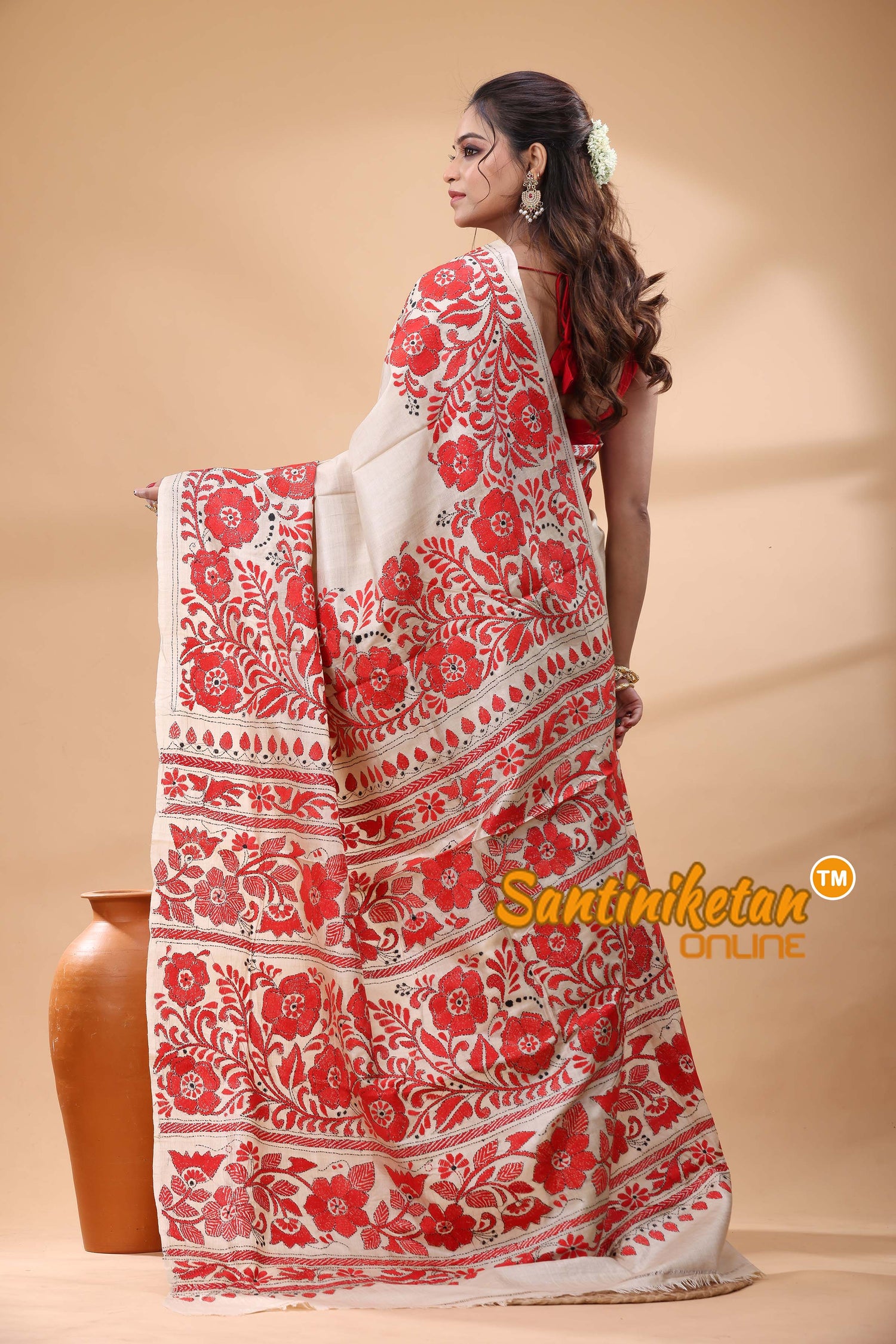 Pure Gachi Tussar Silk Kantha Stitch Saree