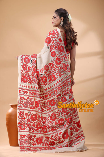Pure Gachi Tussar Silk Kantha Stitch Saree