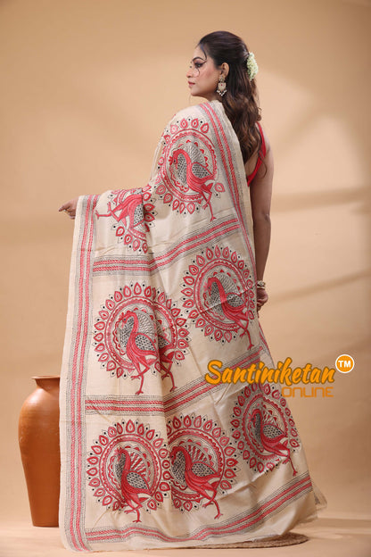 Pure Gachi Tussar Silk Kantha Stitch Saree