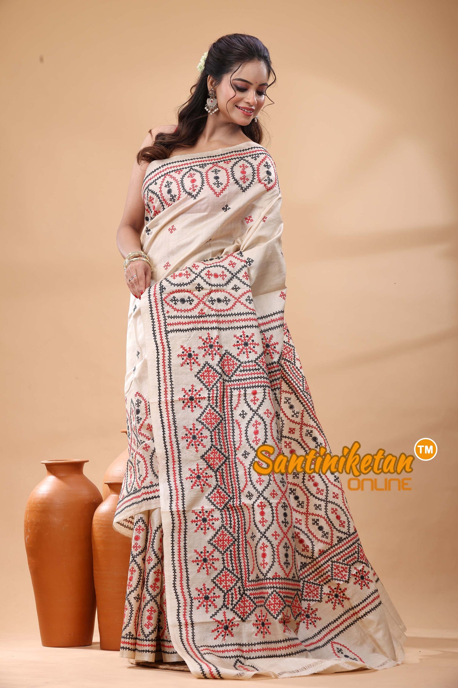 Pure Gachi Tussar Silk Gujarati Stitch Saree