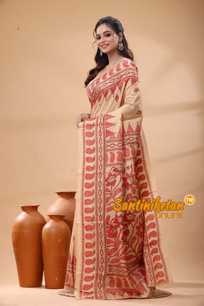 Pure Bangalore Silk Kantha Stitch Saree
