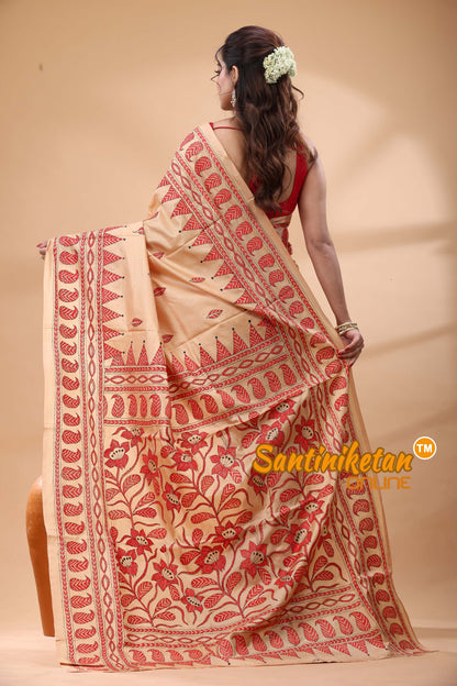 Pure Bangalore Silk Kantha Stitch Saree
