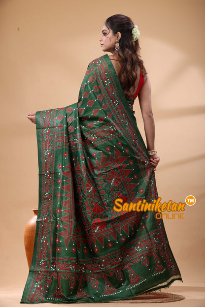 Pure Gachi Dye Tussar Silk Kantha Stitch Saree