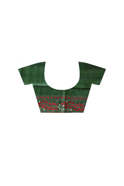 Pure Gachi Dye Tussar Silk Kantha Stitch Saree