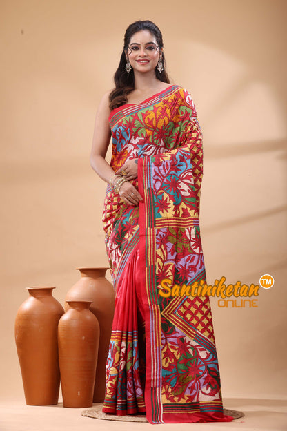 Pure Bangalore Silk Kantha Stitch Saree