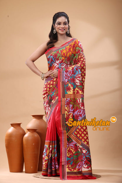 Pure Bangalore Silk Kantha Stitch Saree