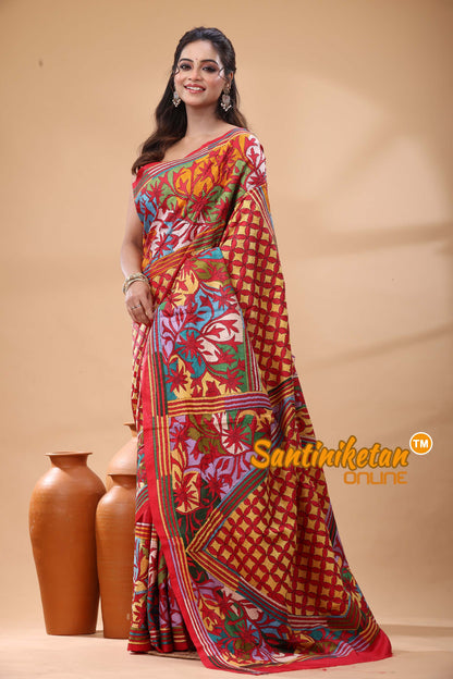 Pure Bangalore Silk Kantha Stitch Saree