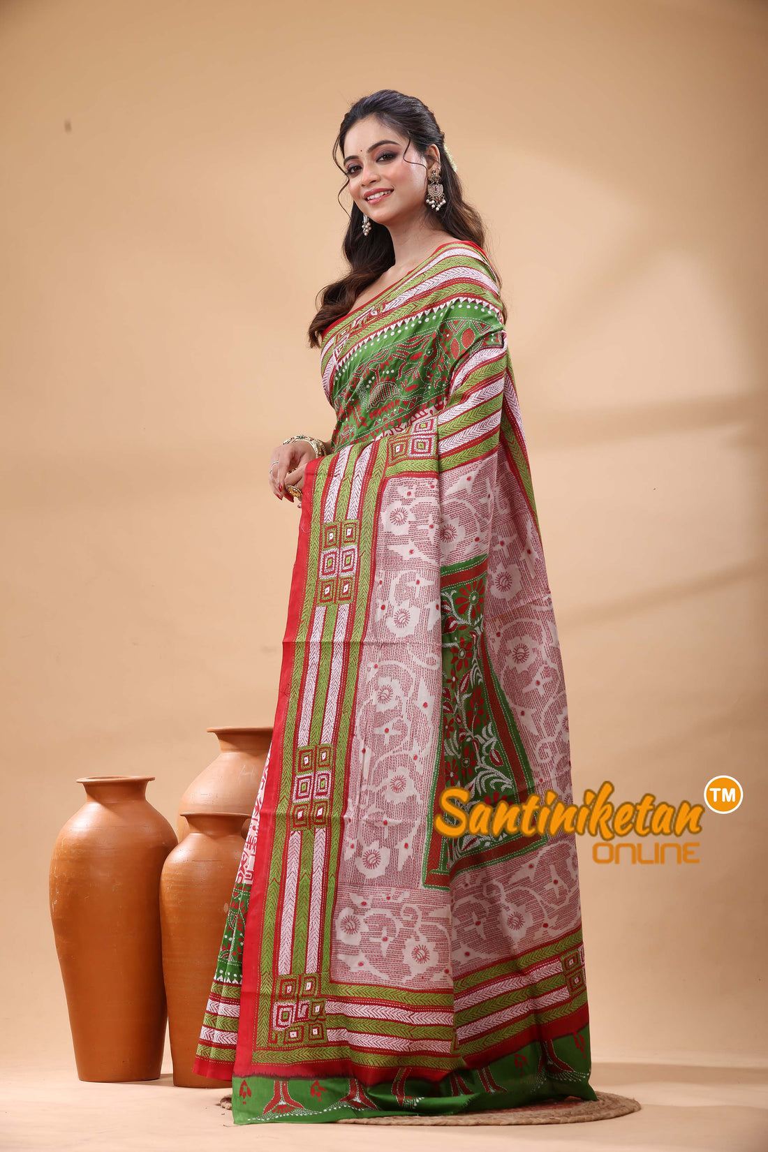 Pure Bangalore Silk Kantha Stitch Saree