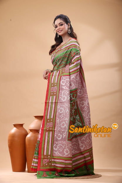 Pure Bangalore Silk Kantha Stitch Saree