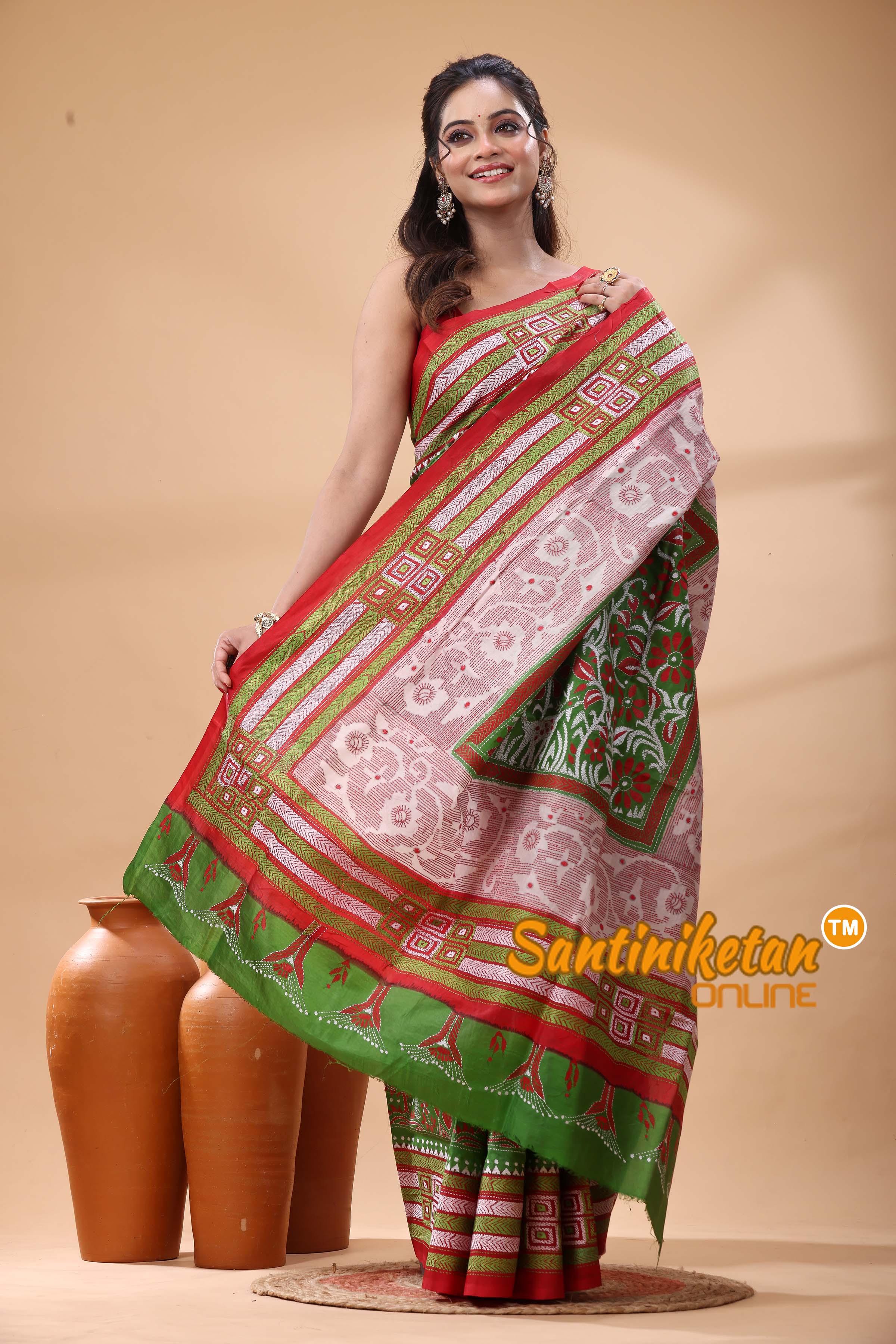 Pure Bangalore Silk Kantha Stitch Saree