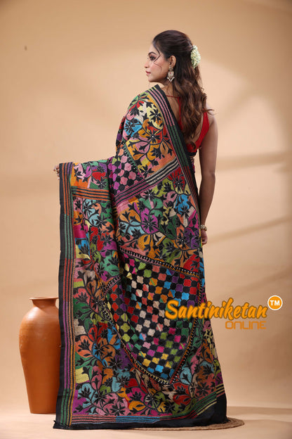 Pure Bangalore Silk Kantha Stitch Saree