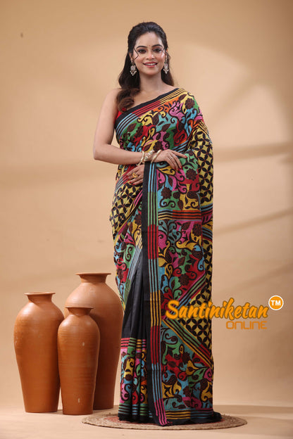 Pure Bangalore Silk Kantha Stitch Saree
