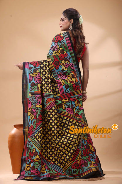 Pure Bangalore Silk Kantha Stitch Saree