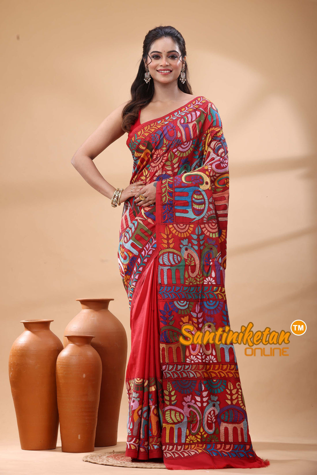Pure Bangalore Silk Kantha Stitch Saree