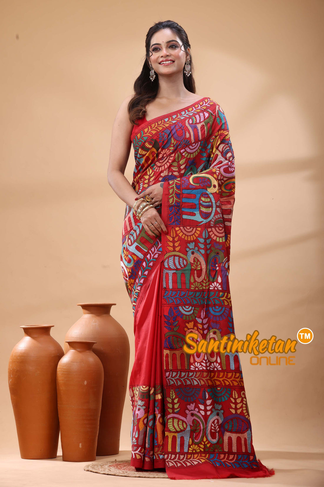 Pure Bangalore Silk Kantha Stitch Saree
