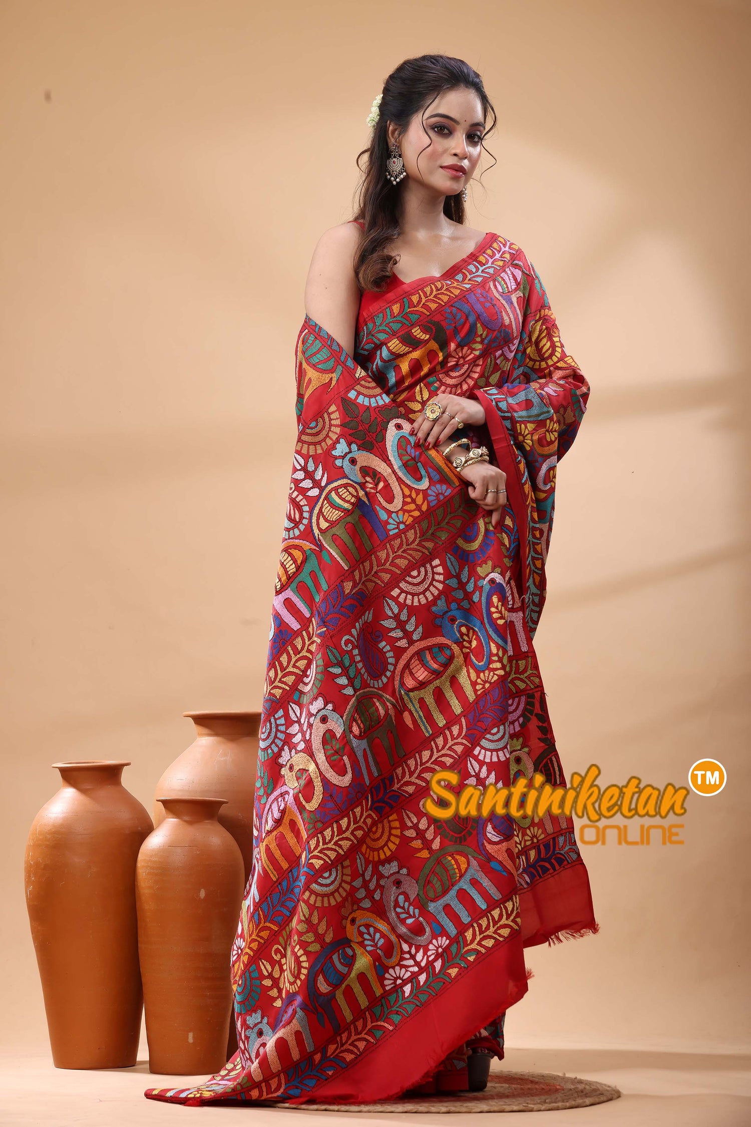 Pure Bangalore Silk Kantha Stitch Saree