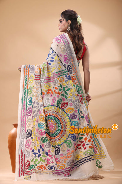 Tussar Silk Kantha Stitch Saree