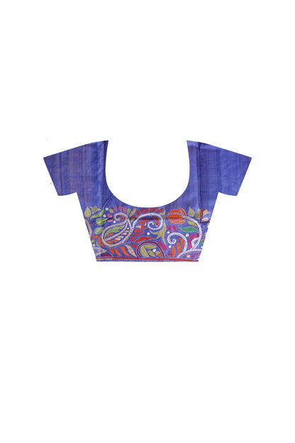 Pure Gachi Dye Tussar Silk Kantha Stitch Saree