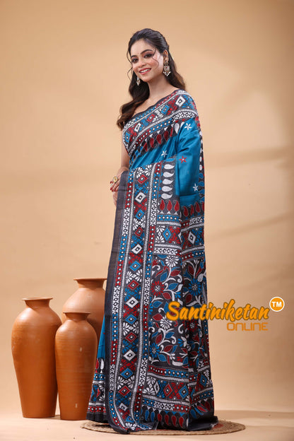 Pure Gachi Dye Tussar Silk Kantha Stitch Saree