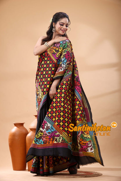 Pure Bangalore Silk Kantha Stitch Saree
