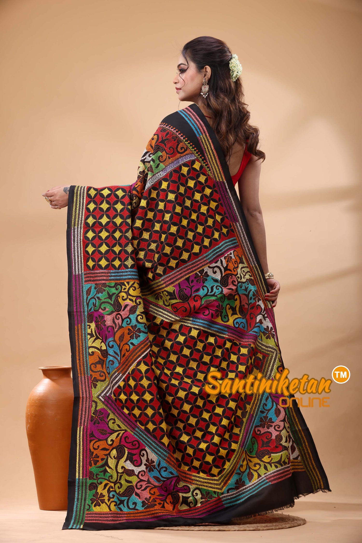 Pure Bangalore Silk Kantha Stitch Saree