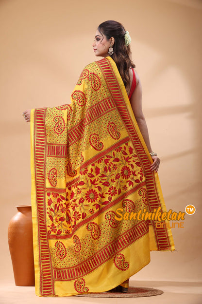 Bangalore Silk Kantha Stitch Saree