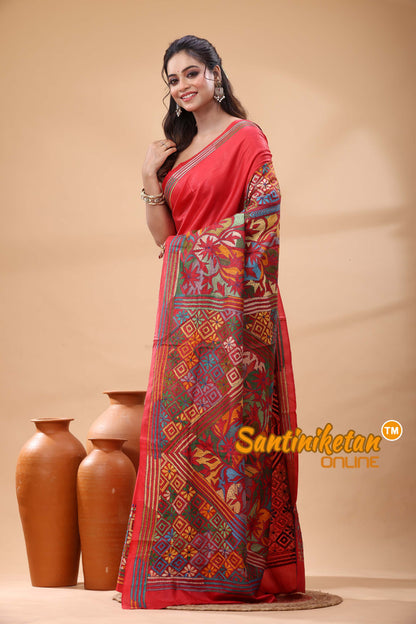 Pure Bangalore Silk Kantha Stitch Saree