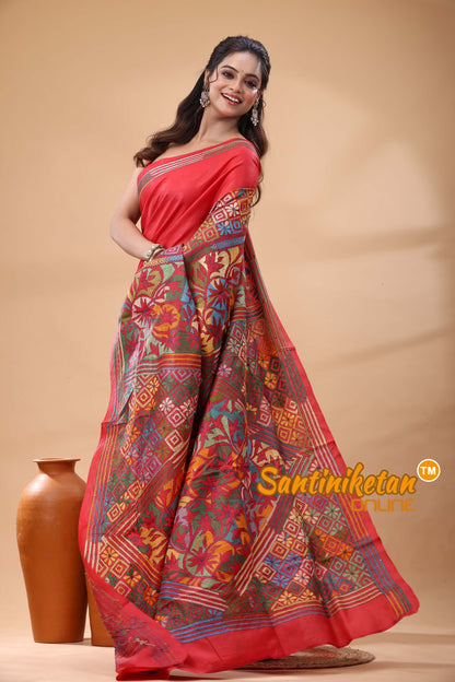 Pure Bangalore Silk Kantha Stitch Saree
