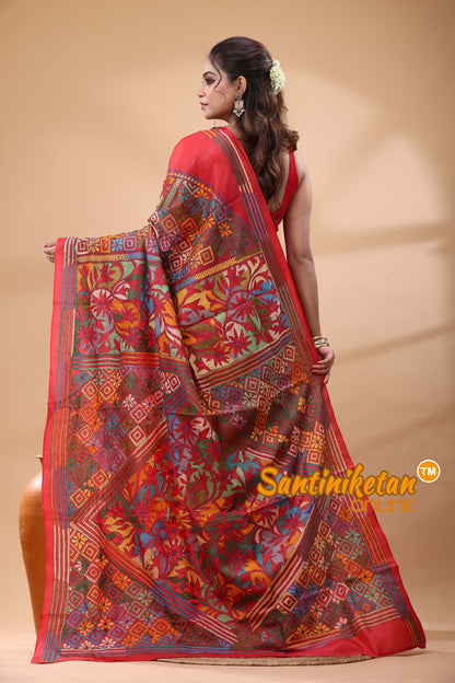 Pure Bangalore Silk Kantha Stitch Saree
