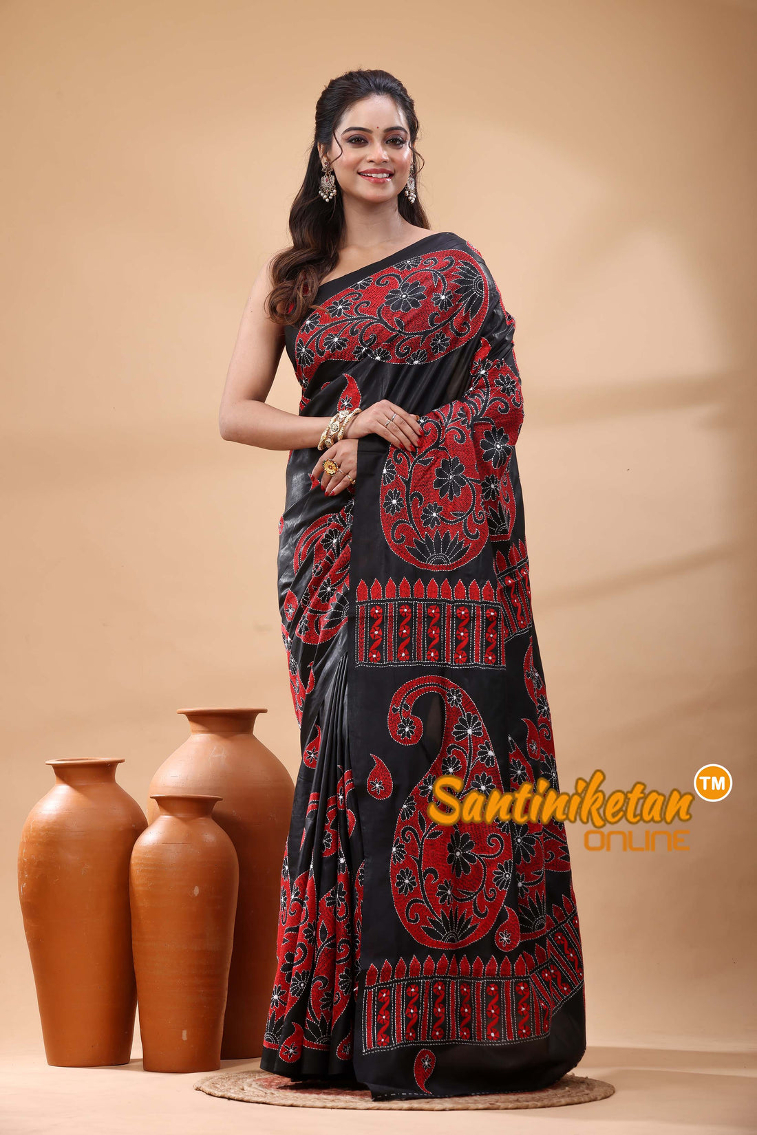 Pure Bangalore Silk Kantha Stitch Saree