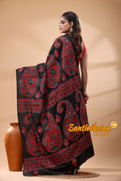 Pure Bangalore Silk Kantha Stitch Saree