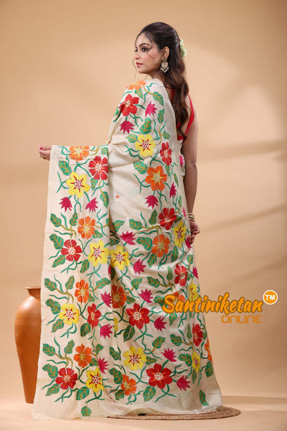 Pure Gachi Tussar Silk Kantha Stitch Saree
