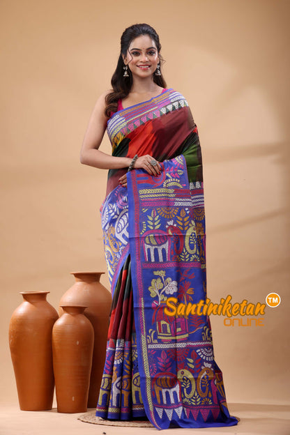 Pure Bangalore Silk Kantha Stitch Saree