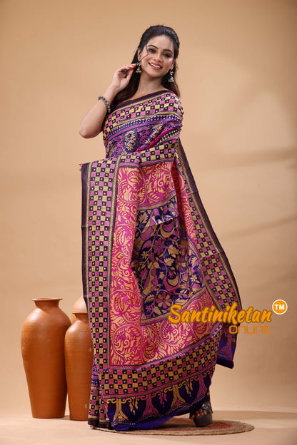 Pure Bangalore Silk Kantha Stitch Saree