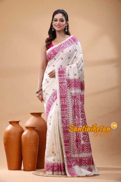 Pure Tussar Silk Kantha Stitch Saree
