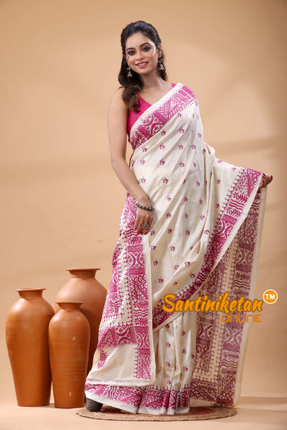 Pure Tussar Silk Kantha Stitch Saree