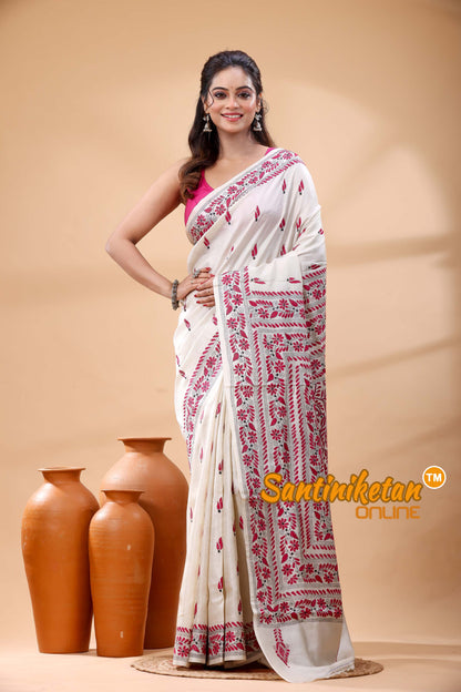 Pure Tussar Silk Kantha Stitch Saree
