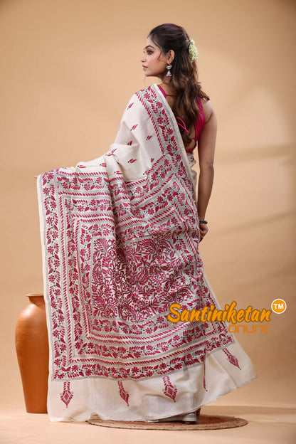 Pure Tussar Silk Kantha Stitch Saree