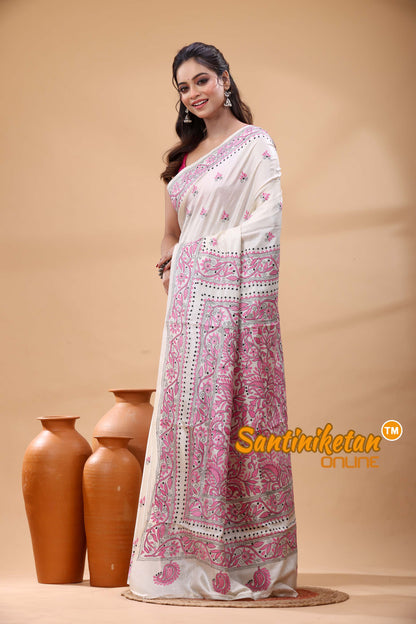 Pure Tussar Silk Kantha Stitch Saree