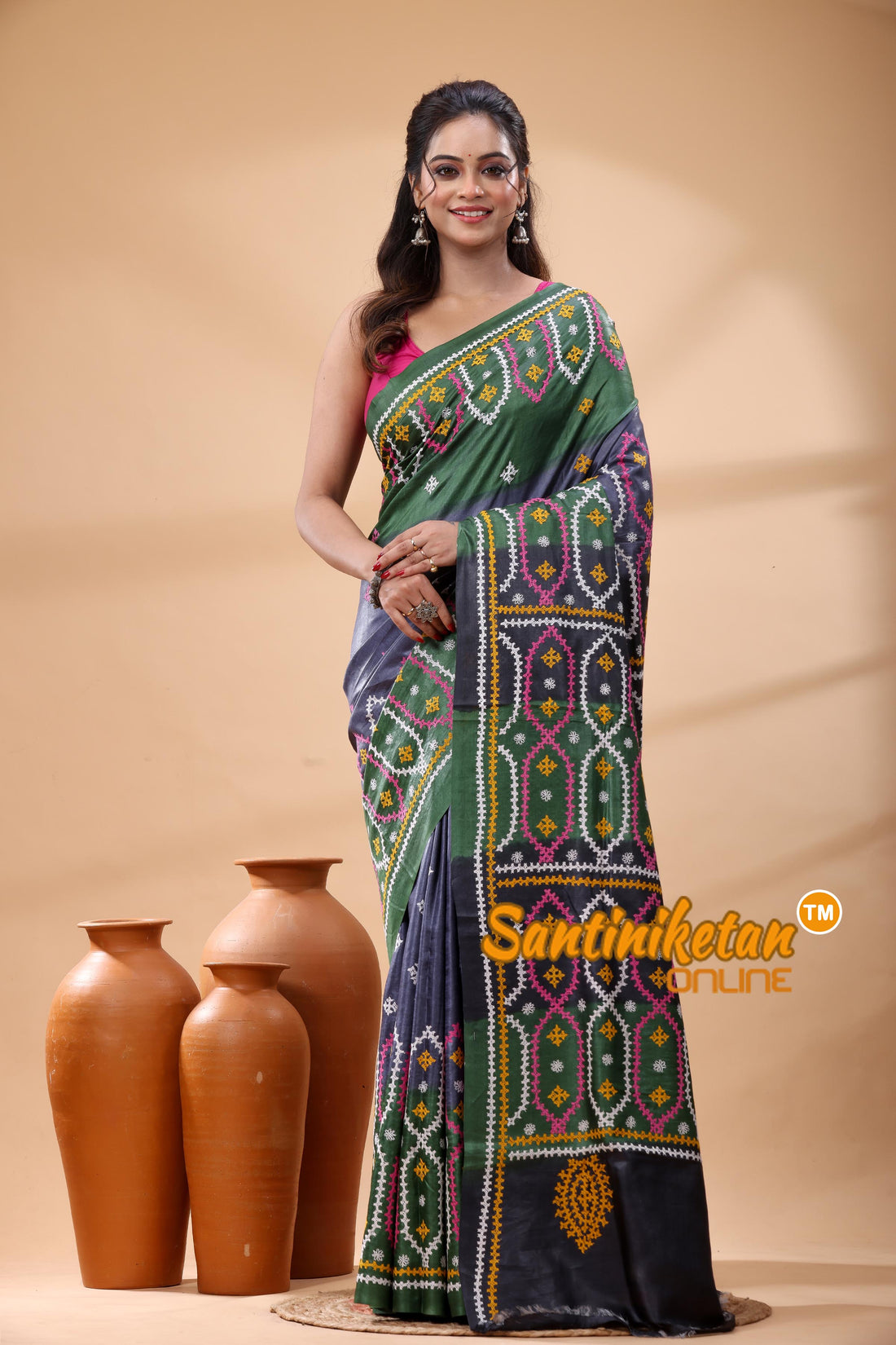 Pure Dye Tussar Silk Gujarati Stitch Saree