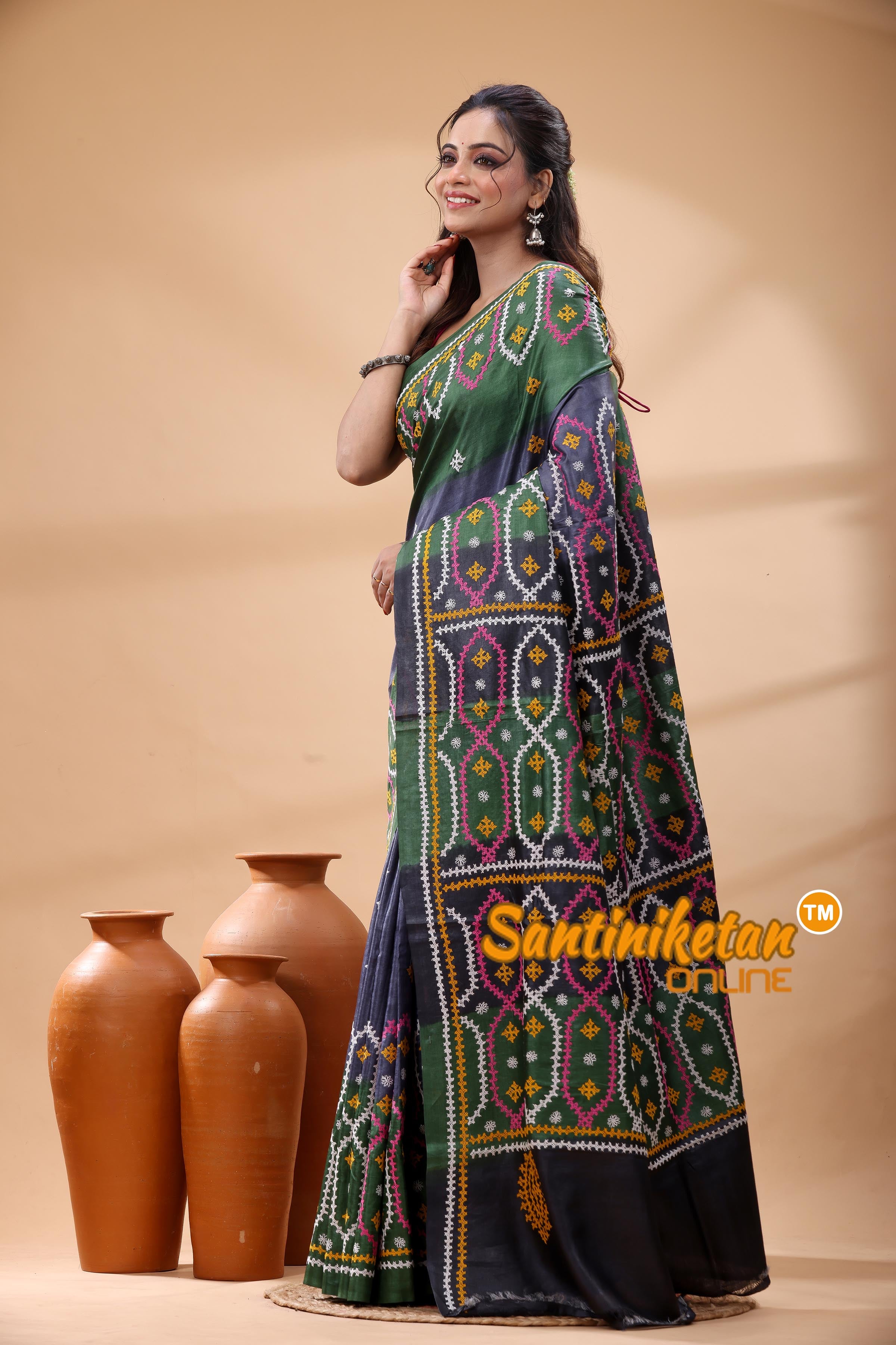 Pure Dye Tussar Silk Gujarati Stitch Saree