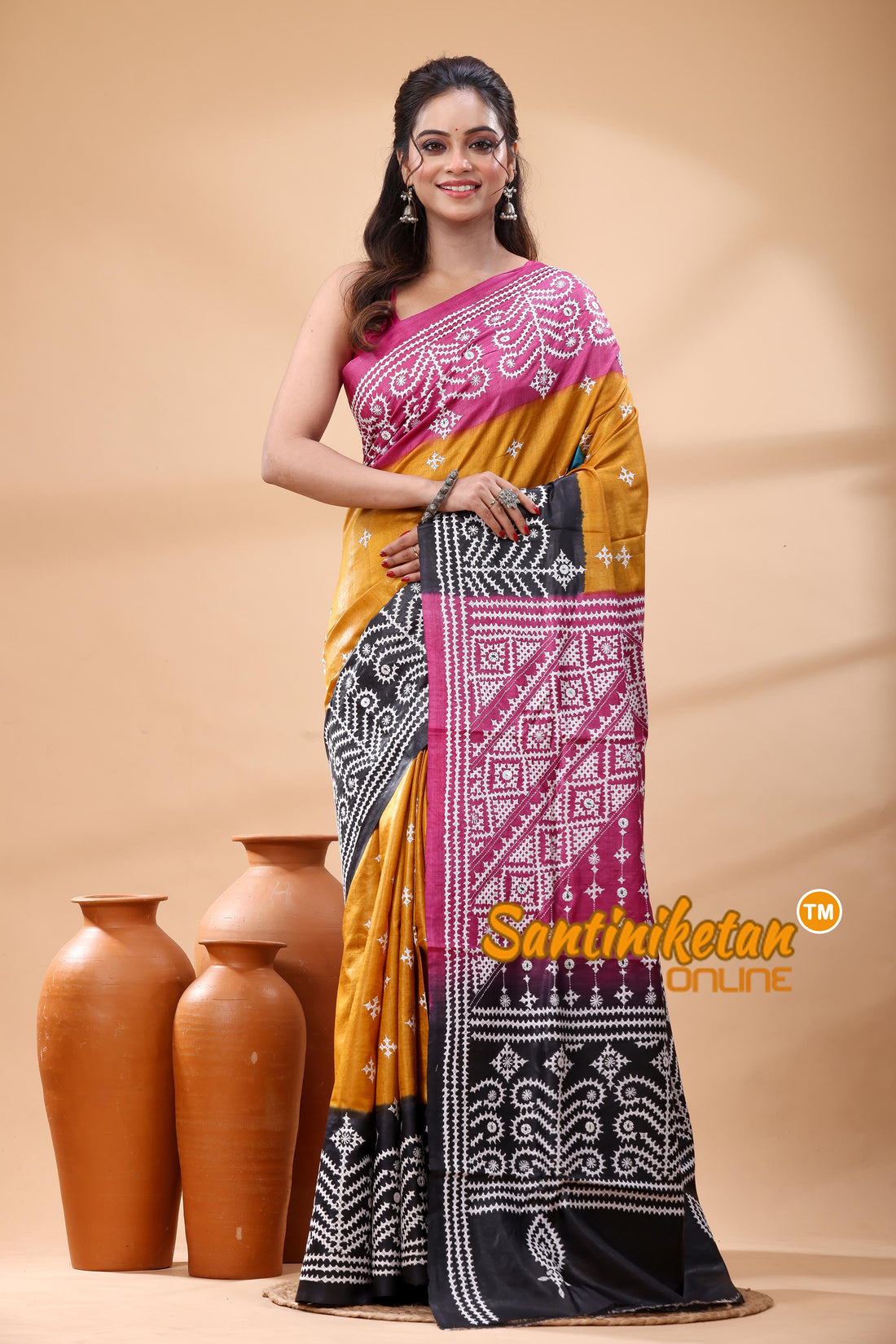 Pure Dye Tussar Silk Gujarati Stitch Saree