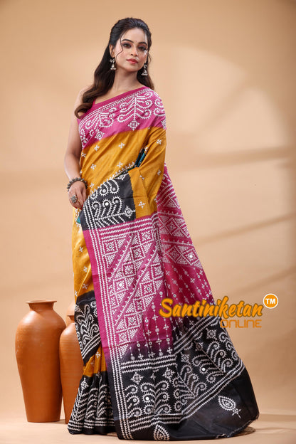 Pure Dye Tussar Silk Gujarati Stitch Saree